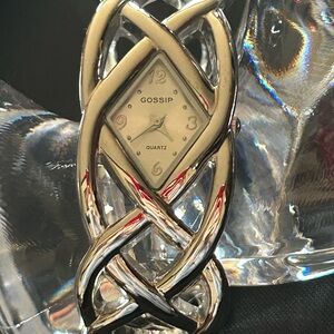 GOSSIP - Silver Woven Quartz Watch Cuff/Bangle/Bracelet - Vintage ☀️